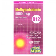 Natural Factors, вітамін B12, метилкобаламін, 5000 мкг, 60 жувальних таблеток